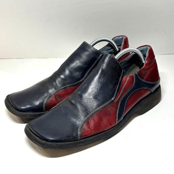 Robert Wayne Other - Robert Wayne Loafers Mens 11 Blue Red Square Toe Leather Slip On Shoes Y2K Retro